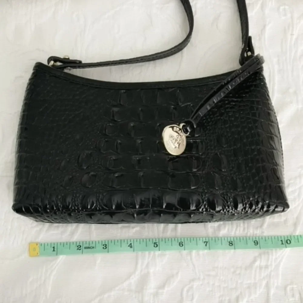 NWOT Brahmin Black Crocodile Shiny Leather Shoulder Bag - Picture 8 of 12